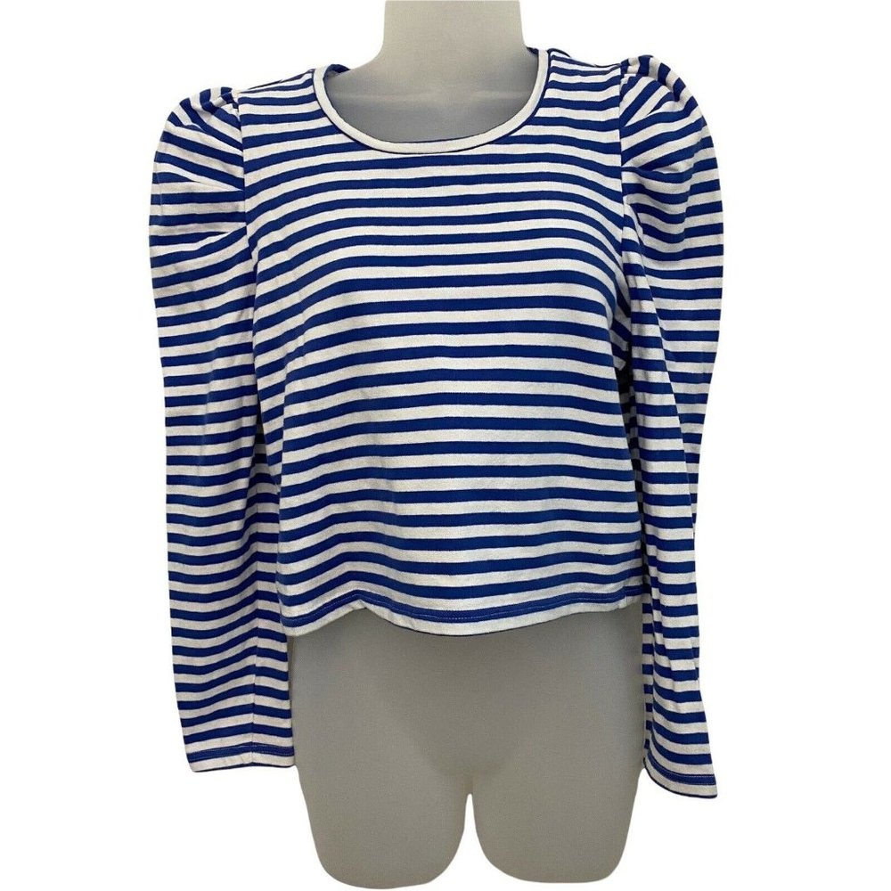 Rebecca Minkoff Medium Blouse Long Sleeve Top Striped Puff Talia Semi Crop